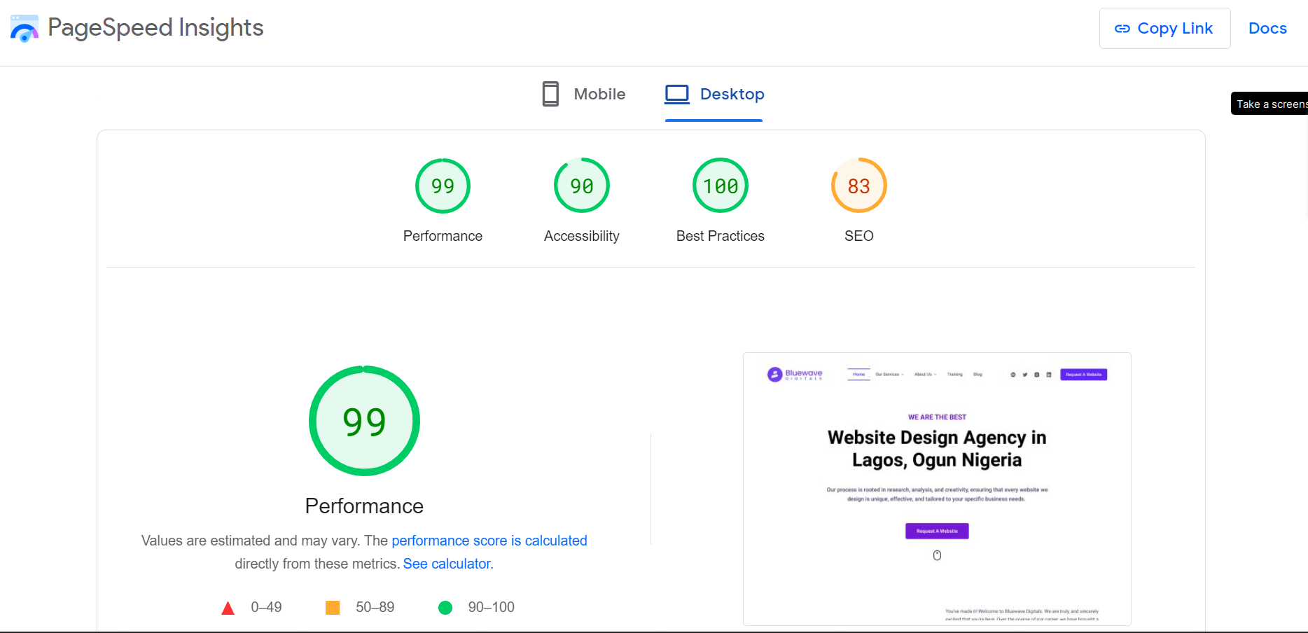 page speed desktop stats